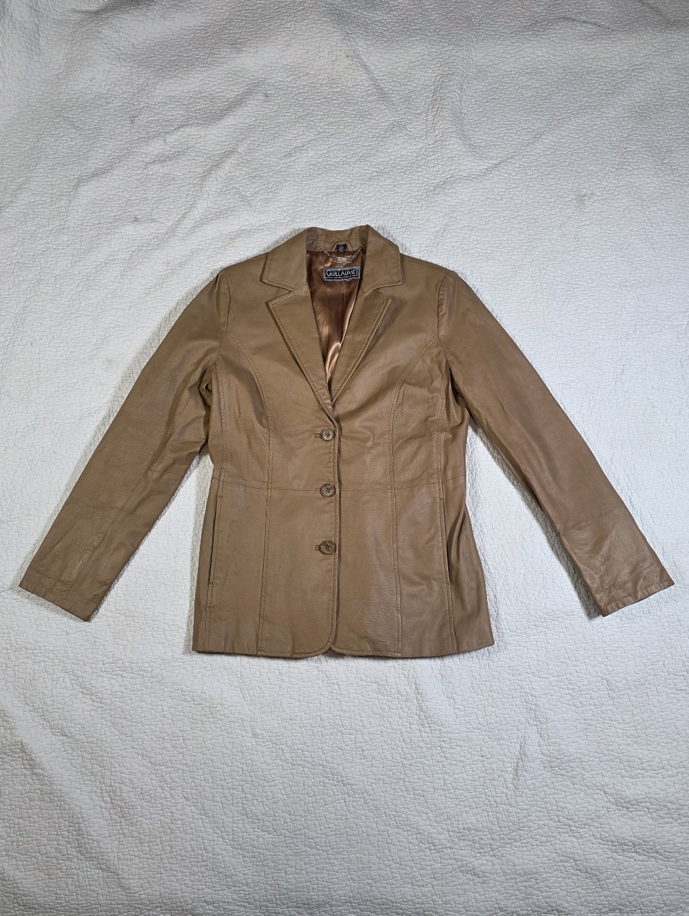 Guillaume Tan Leather Lightweight Button Up Coat